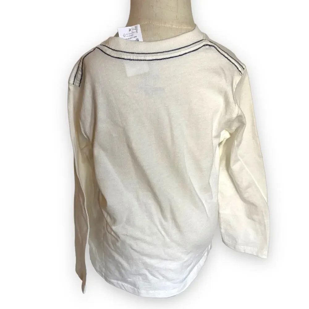 Gap Boys Girls Shirt‎ Size 4 Off White Navy Blue Long Sleeved Logo Tee NEW